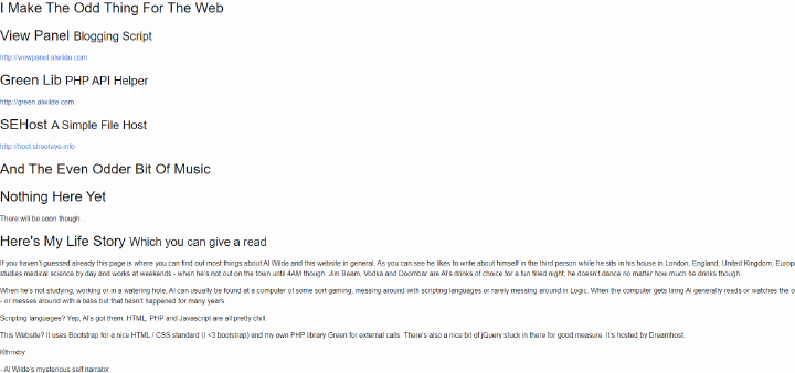 Screenshot of alwilde.com from 2013