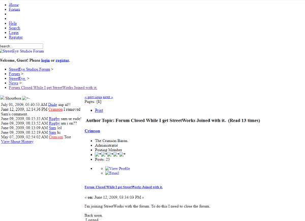 Screenshot of the original streeteye.info forum site