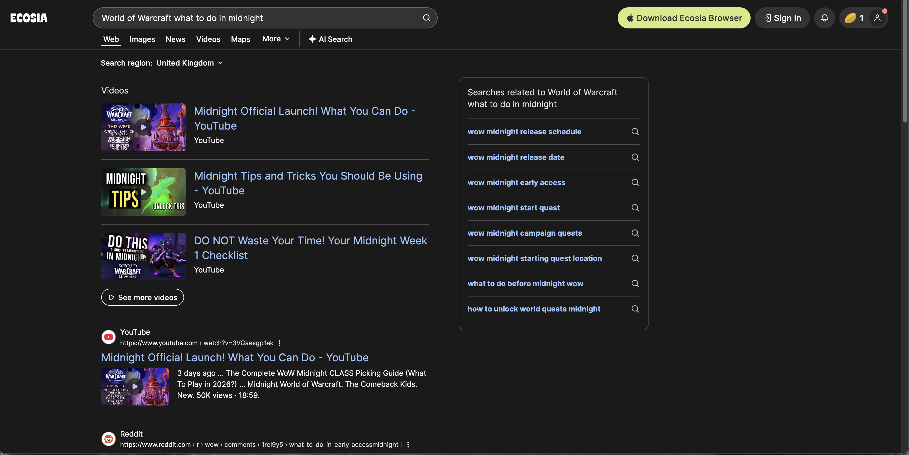 Ecosia search results for World of Warcraft what to do in Midnight