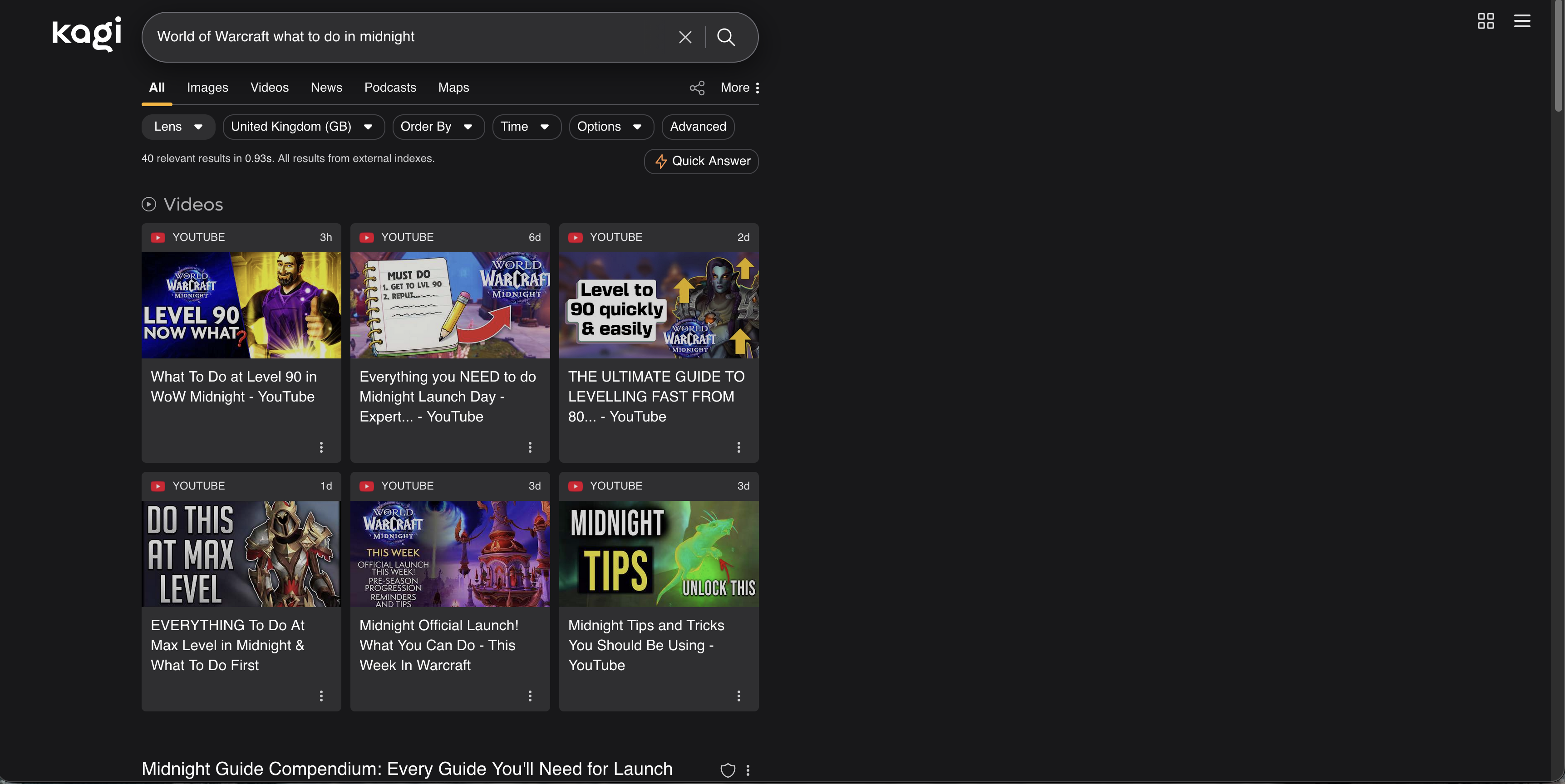 Kagi search results for World of Warcraft what to do in Midnight