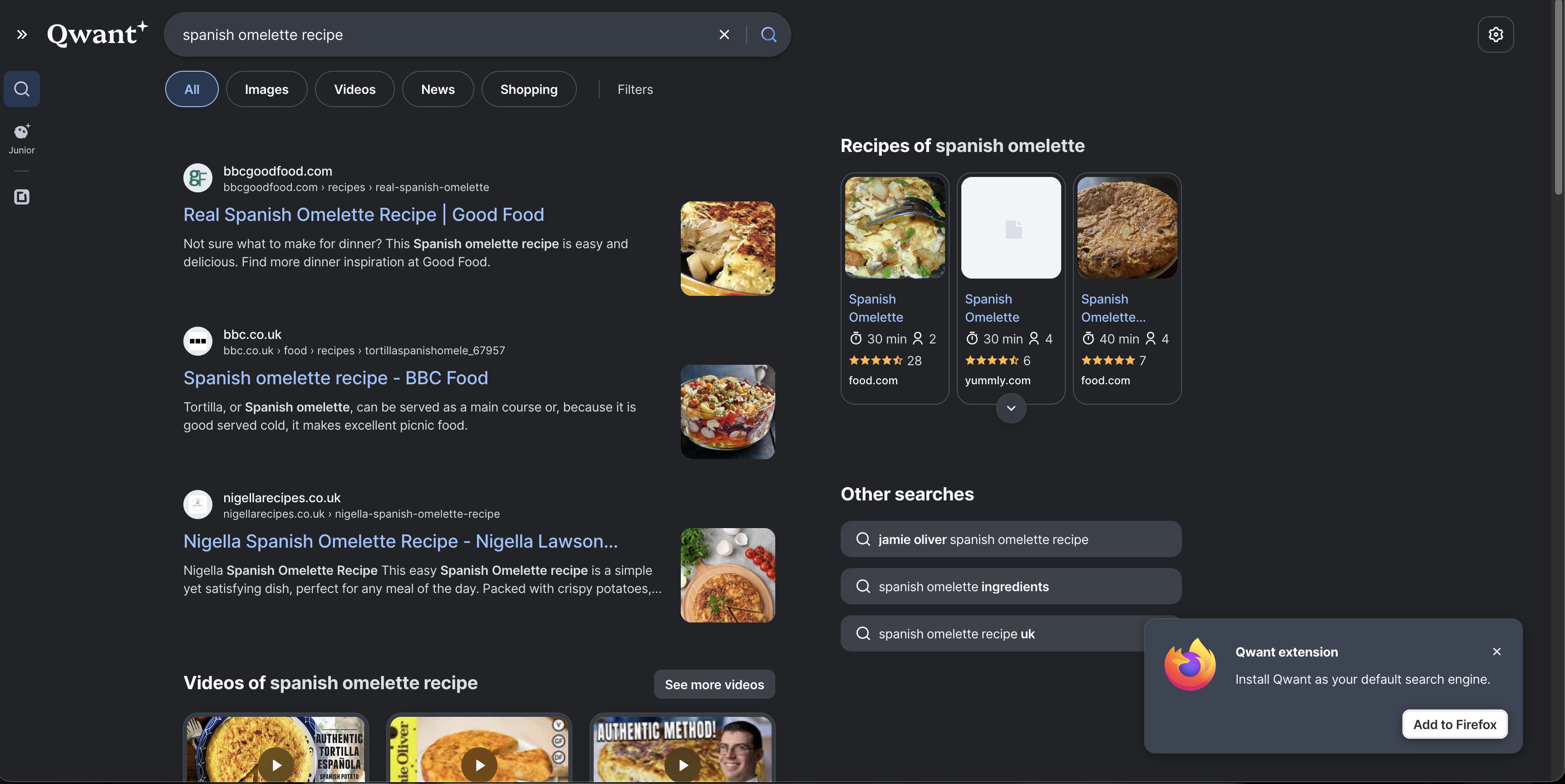Qwant search results for Spanish omelette recipe