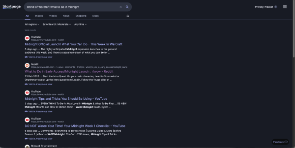 Startpage search results for World of Warcraft what to do in Midnight